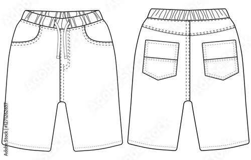 Nfant baby denim shorts flat sketch vector illustration