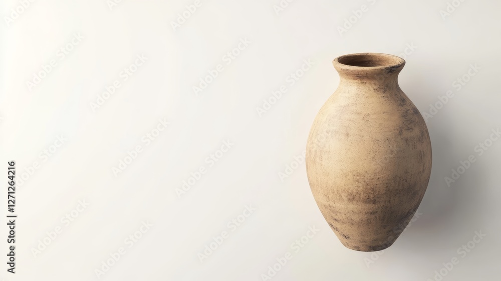 Simple Clay Vase on White Background with Copy Space for Creative Designs Simple Clay Vase on White Background with Copy Space for Creative Designs