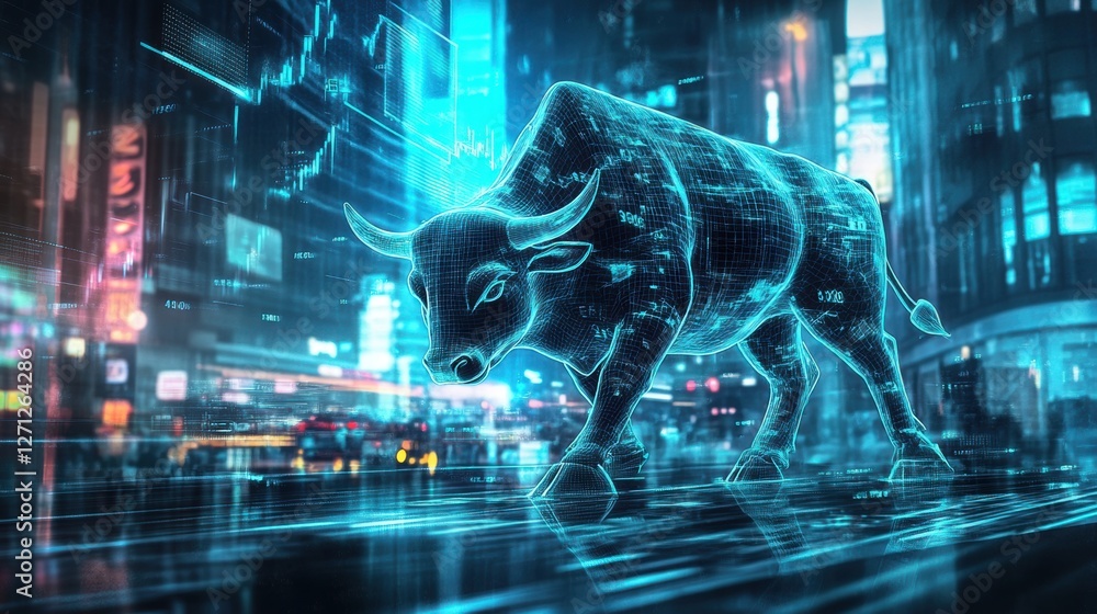 holographic display of a stock market bull holographic display of a stock market bull