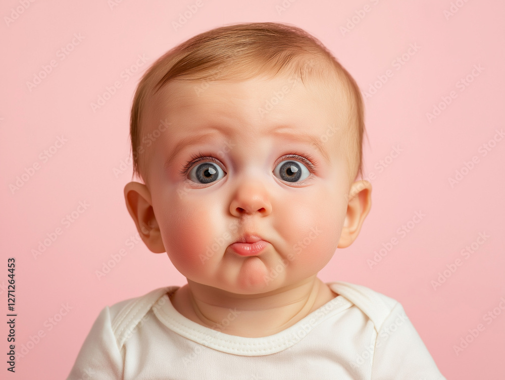 studio portrait of worried young child isolated on pink background studio portrait of worried young child isolated on pink background