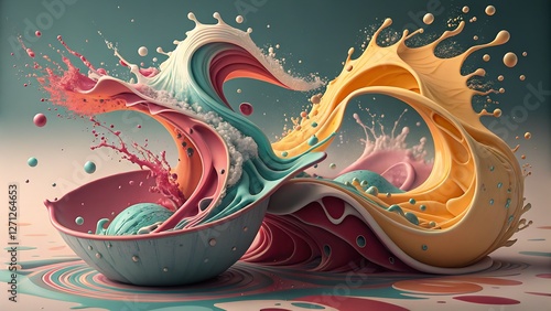 Dynamic 3D Fluid Shapes with a Vibrant Color Palette and Soft Shadows  visually captivating background featuring smooth, flowing 3D fluid shapes that appear to be in constant motion photo