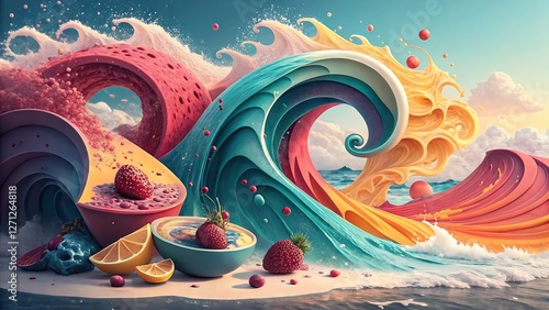 Dynamic 3D Fluid Shapes with a Vibrant Color Palette and Soft Shadows  visually captivating background featuring smooth, flowing 3D fluid shapes that appear to be in constant motion photo