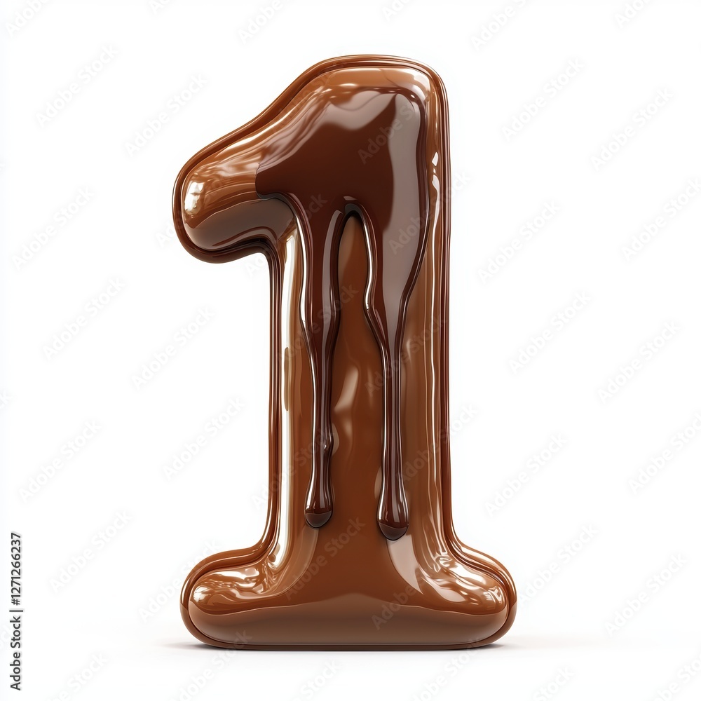Number 1 made of glossy melted chocolate isolated on a clean white background Number 1 made of glossy melted chocolate isolated on a clean white background