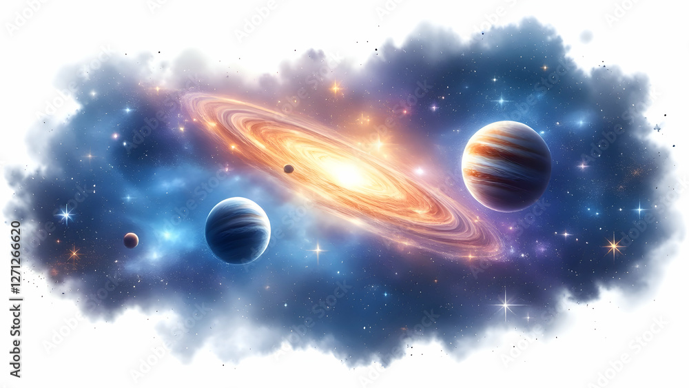 Naklejka premium Piece of space with planets isolated on white