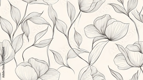 Wallpaper Mural Elegant Black and White Floral Illustration on Light Background Displaying Graceful Blooms Torontodigital.ca