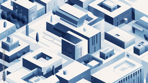 Wallpaper Mural Geometric isometric shapes in neutral grays and blues with clean modern lines. Represents structure, professionalism, and design for property sales or architecture firms Torontodigital.ca