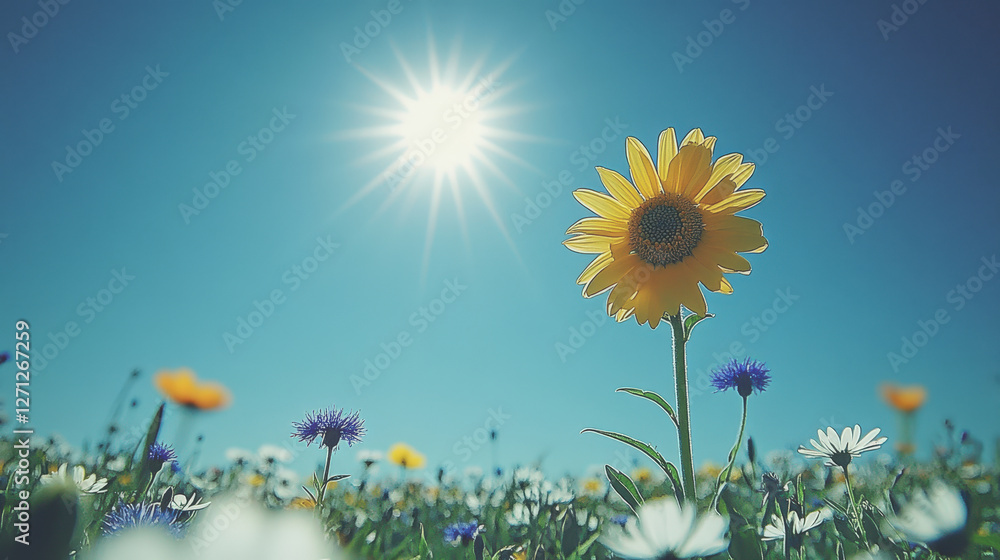 Fototapeta premium In spring, the small chrysanthemums blooming on the grassland