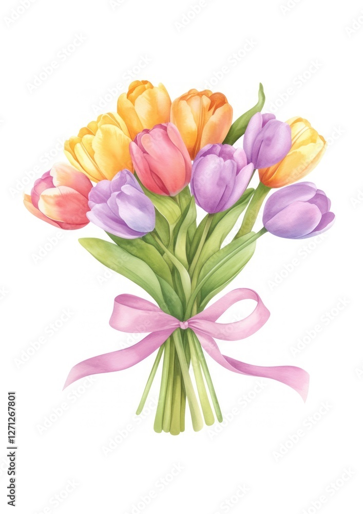 Fototapeta premium Tulip art illustration watercolor.
