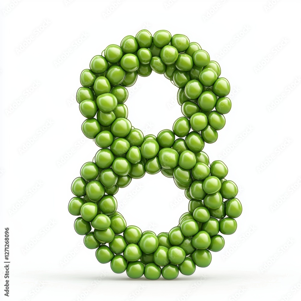 Number 8 formed using bright green peas in a perfect curve, isolated on white Number 8 formed using bright green peas in a perfect curve, isolated on white