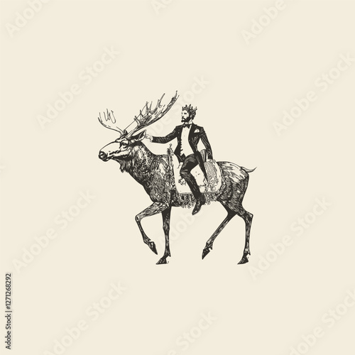 gentlemen wearing tuxedo riding mighty deer design vector template illustration