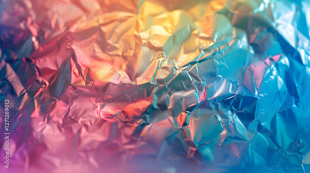 Obraz premium Colorful crumpled foil background with vibrant hues creating an abstract artistic effect