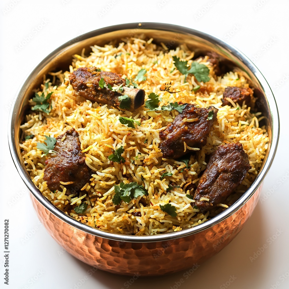 Delicious mutton biryani traditional kitchen food photography home environment close-up view culinary delight