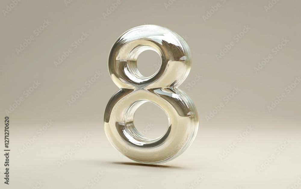 Silver-glass number 8 with subtle reflections on a warm cream background for 8 March International Womens Day Silver-glass number 8 with subtle reflections on a warm cream background for 8 March International Womens Day