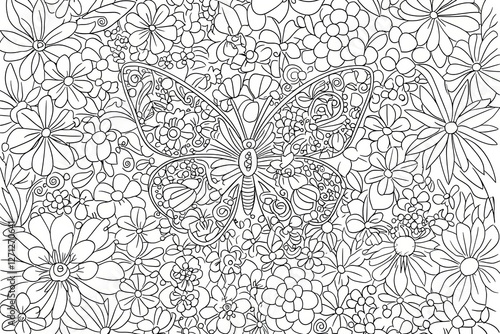 Butterfly made of flowers.Coloring book antistress for children and adults.