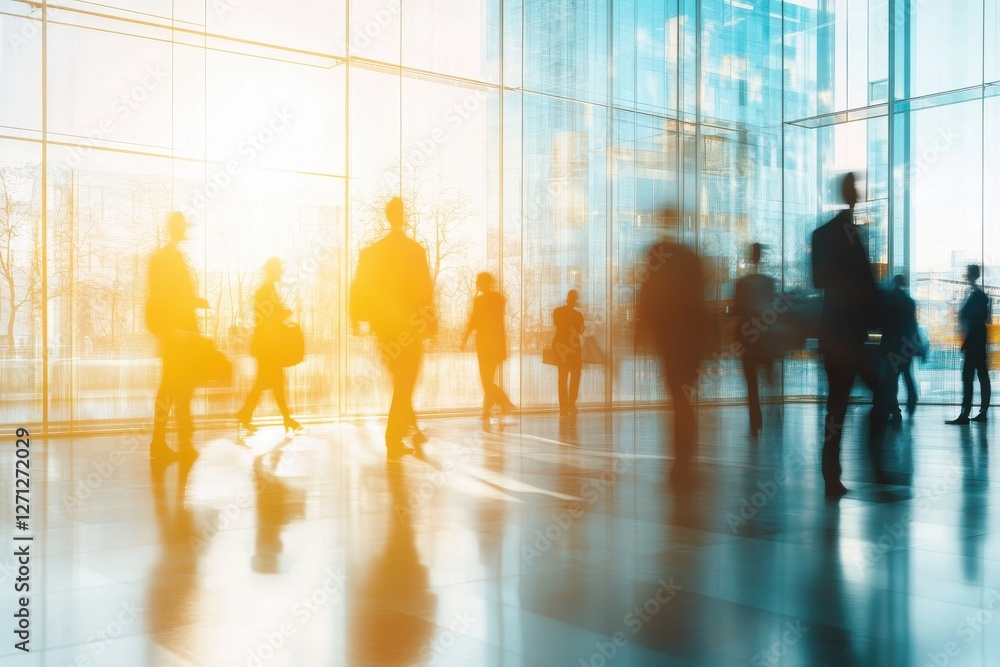 Diverse group of business professionals walking through modern office building Diverse group of business professionals walking through modern office building