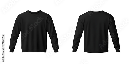 black long sleeve t-shirt template, front and back view, mockup concept