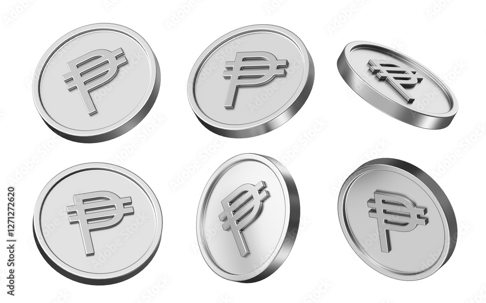 peso currency 3d illustration. set of coins in different view. 3d rendering of metallic coins for business and finance peso currency 3d illustration. set of coins in different view. 3d rendering of metallic coins for business and finance