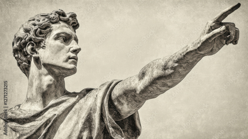 Fototapeta premium A marble statue of a man with an outstretched arm, as if grasping the sun