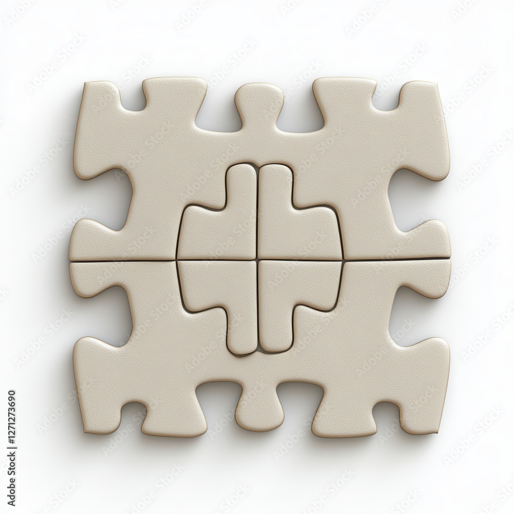 Symmetrical Off White Jigsaw Puzzle Pieces On White Background Symmetrical Off White Jigsaw Puzzle Pieces On White Background