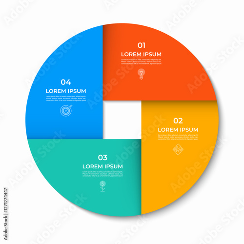 Vector infographic circle divided into 4 sections, parts. Cycle diagram with 4 options. 4-step round chart. Can be used for presentations, reports, brochures, visualizing data, marketing materials.