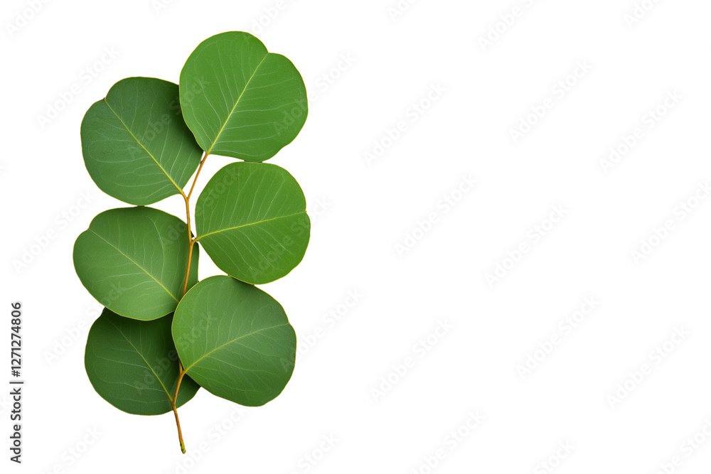 Silver-dollar green eucalyptus leaves in cascading cluster isolated on transparent white background Silver-dollar green eucalyptus leaves in cascading cluster isolated on transparent white background