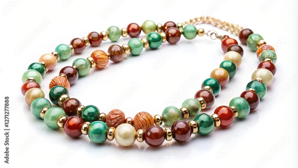 Double-Strand Beaded Necklace on White Background Double-Strand Beaded Necklace on White Background