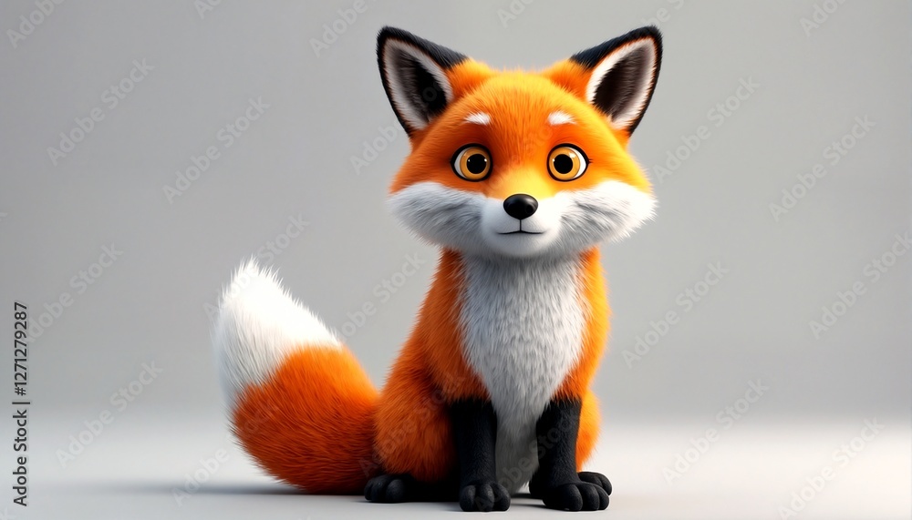 Obraz premium A cartoon-style illustration of a fox with its head turned to the side and looking back over its shoulder.