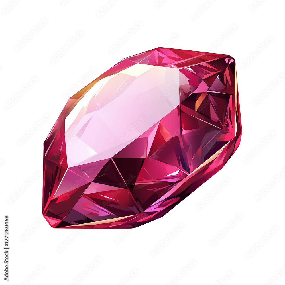 isolated red colored illustration of gemstone diamond crystal isolated red colored illustration of gemstone diamond crystal
