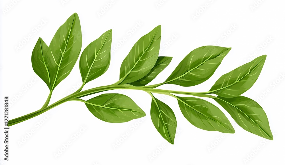 Naklejka premium Vibrant Green Sprig With Multiple Leaves Digitally Painted