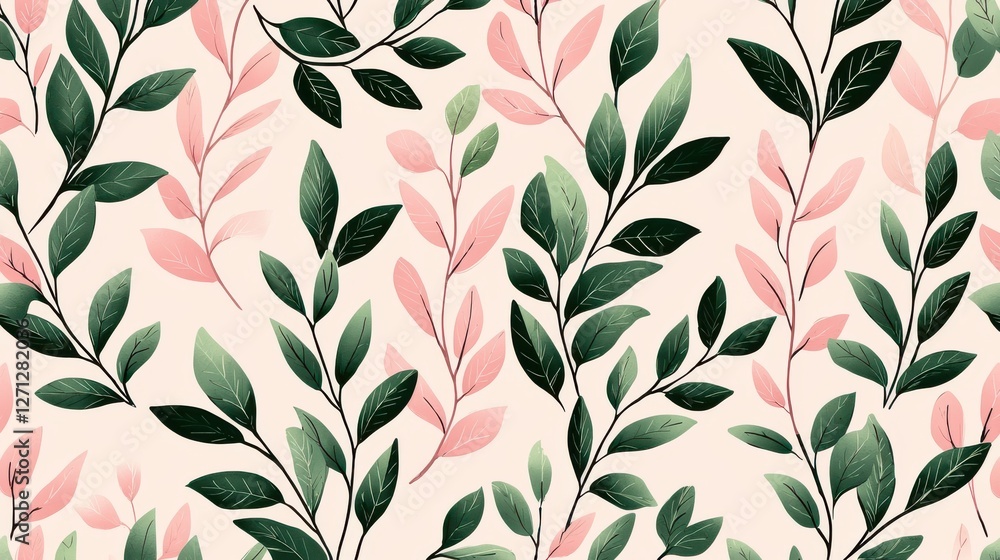 Background pattern leaf concept. Minimalist Botanical Leaf Pattern with Pink and Green Hues Background pattern leaf concept. Minimalist Botanical Leaf Pattern with Pink and Green Hues