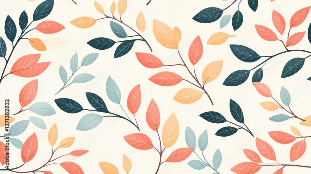 Background pattern leaf concept. Scattered Leaves Minimalist Hand Drawn Botanical Pattern Background Background pattern leaf concept. Scattered Leaves Minimalist Hand Drawn Botanical Pattern Background