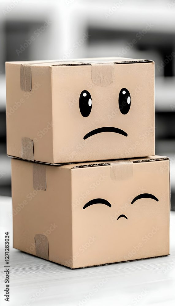 Obraz premium Sad cardboard boxes warehouse background delivery