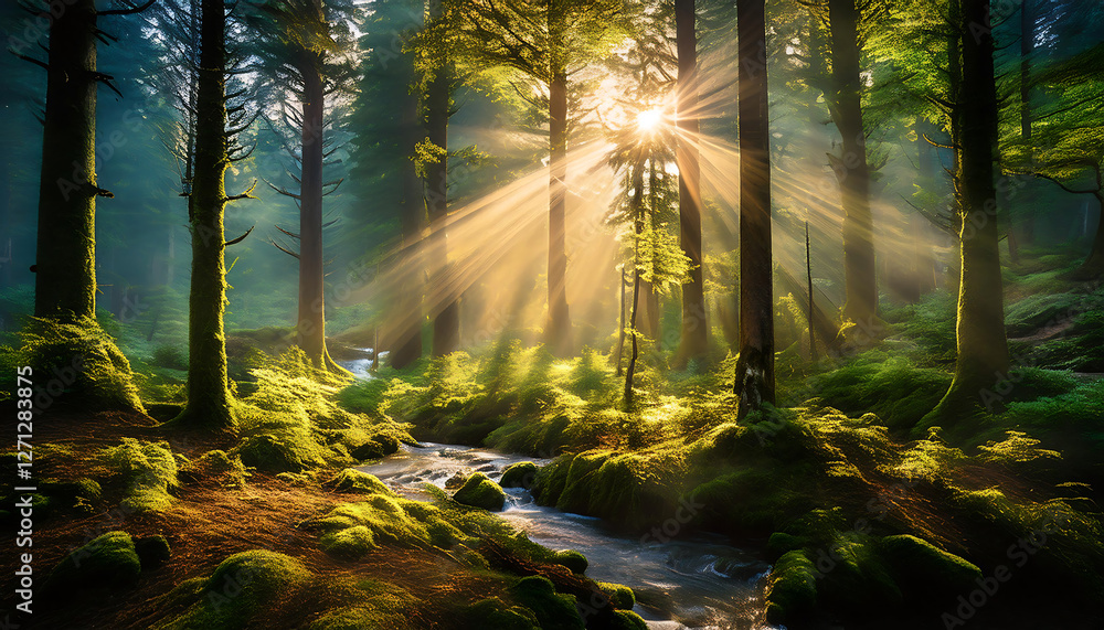 sun rays in the forest sun rays in the forest