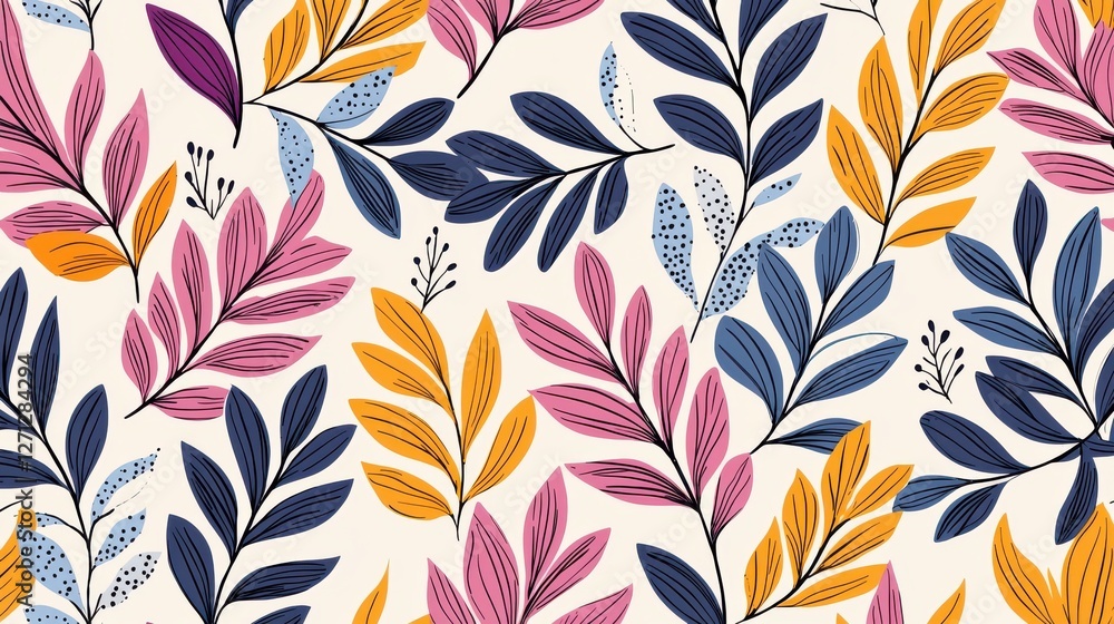 Background pattern leaf concept. Vibrant Hand Drawn Spring Foliage Seamless Pattern for and Design Background pattern leaf concept. Vibrant Hand Drawn Spring Foliage Seamless Pattern for and Design