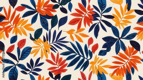 Background pattern leaf concept. Vibrant Tropical Foliage with Bold Overlapping Leaves and Layers of Colorful Botanical Patterns