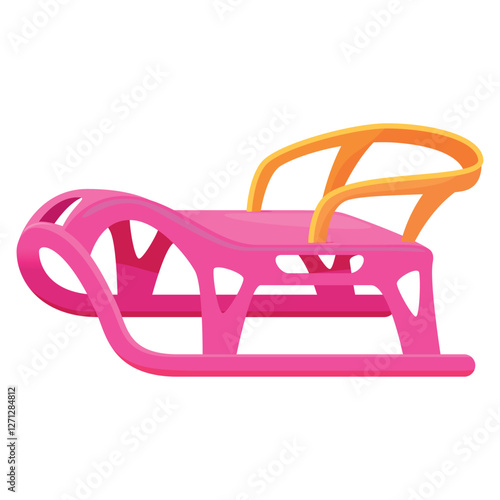 Pink children sled for winter riding outdoor fun activity isometric vector illustration