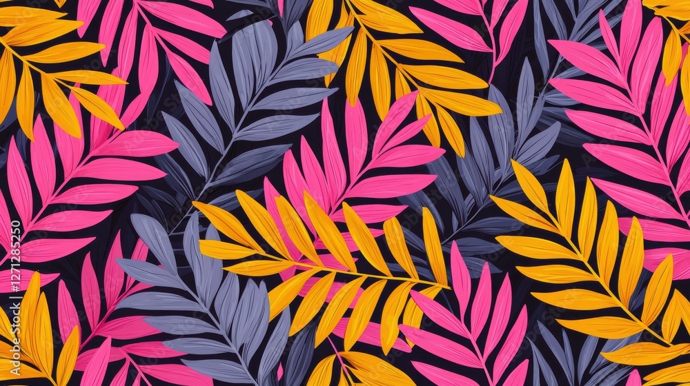 Background pattern leaf concept. Vibrant Tropical Leaf Pattern with Hand Drawn Palm and Fern Motifs