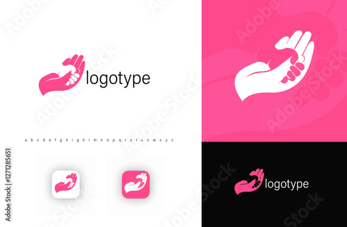 Helping hands logo symbolizing care, support, and help. Emblem of trust, maternity, humanitarian aid. Perfect for charities, healthcare, reproductive medical centers. Silhouette vector logo