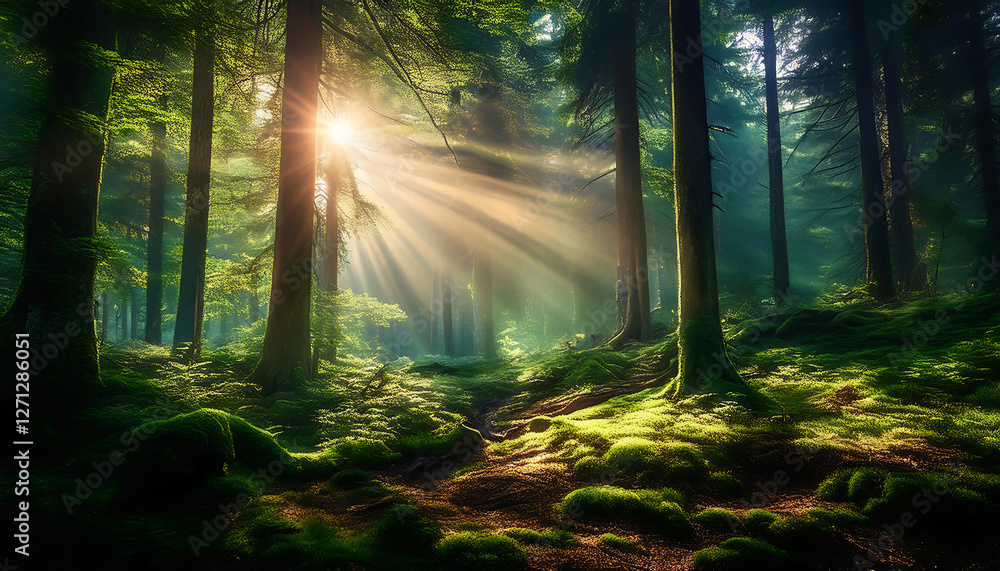 Obraz premium sun rays in the forest