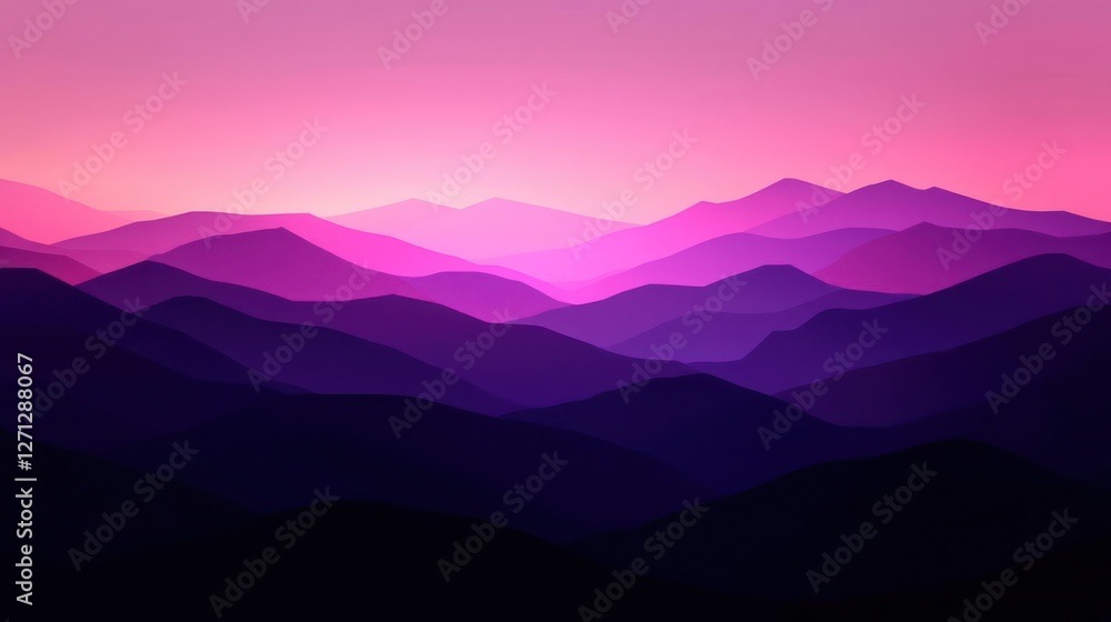 Fototapeta premium Pink and Purple Mountain Silhouette at Sunset