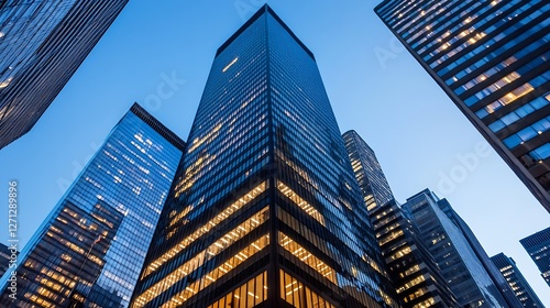 Wallpaper Mural Majestic skyscraper towering into the evening sky with a stunning modern facade in a bustling city : Generative AI Torontodigital.ca