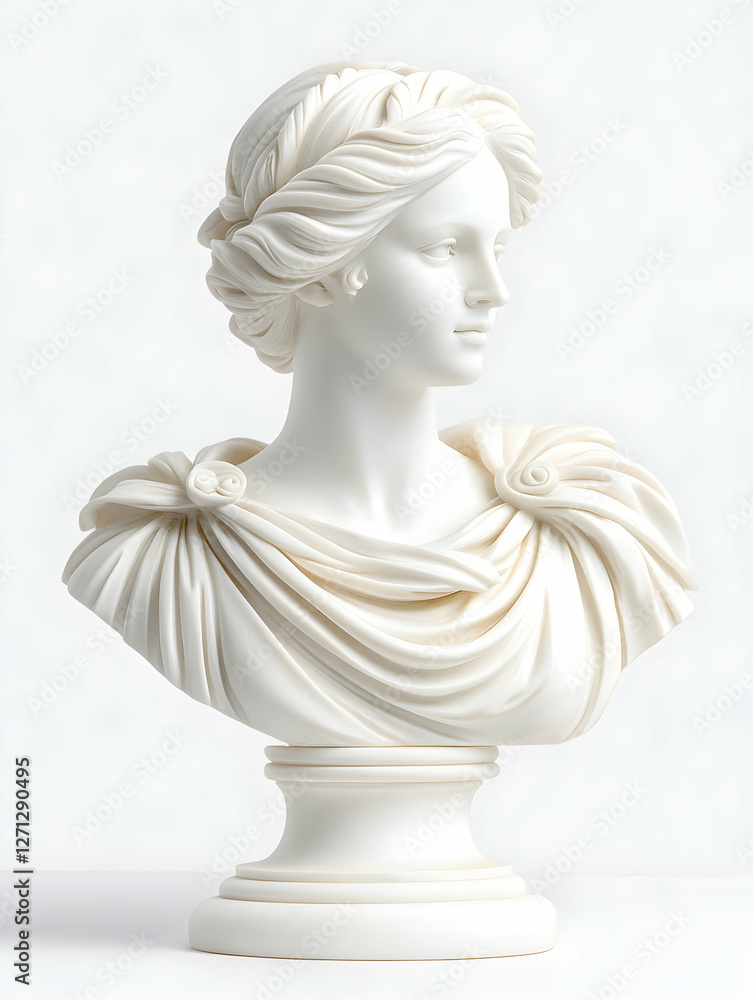 Naklejka premium White marble bust, classical style, studio shot, serene background, art decor