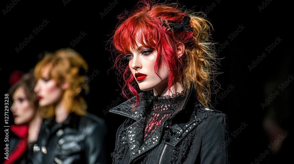 Redhead Fashion Model in Black Leather Jacket Redhead Fashion Model in Black Leather Jacket