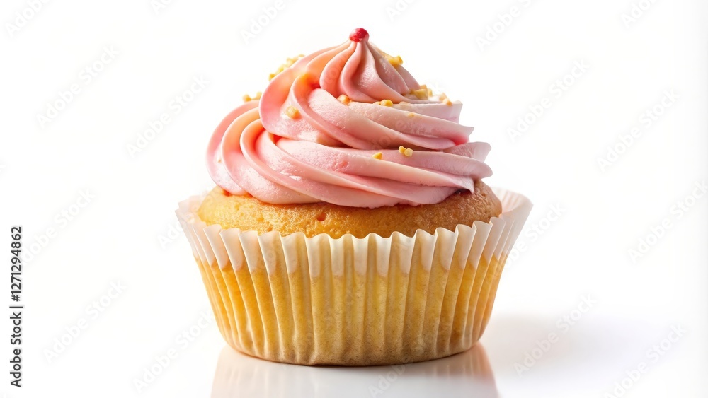 Pink Frosting Cupcake on White Background Pink Frosting Cupcake on White Background