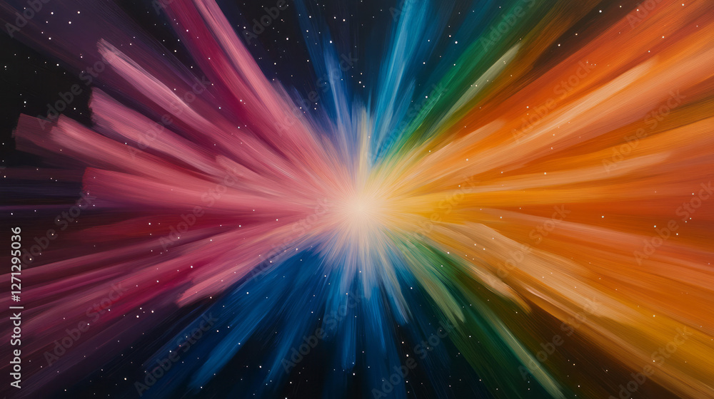 A grand, radial design with countless streaks and splashes of color drawn to a brilliant point, the A grand, radial design with countless streaks and splashes of color drawn to a brilliant point, the