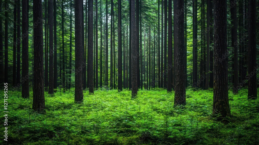 Fototapeta premium Lush Green Forest with Sunlight Specks