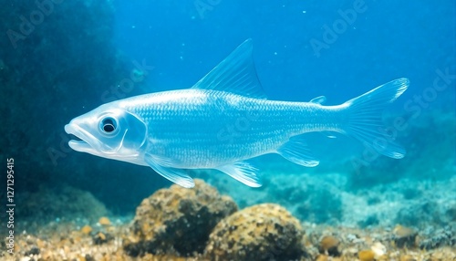 fish swimming near a rock underwater.