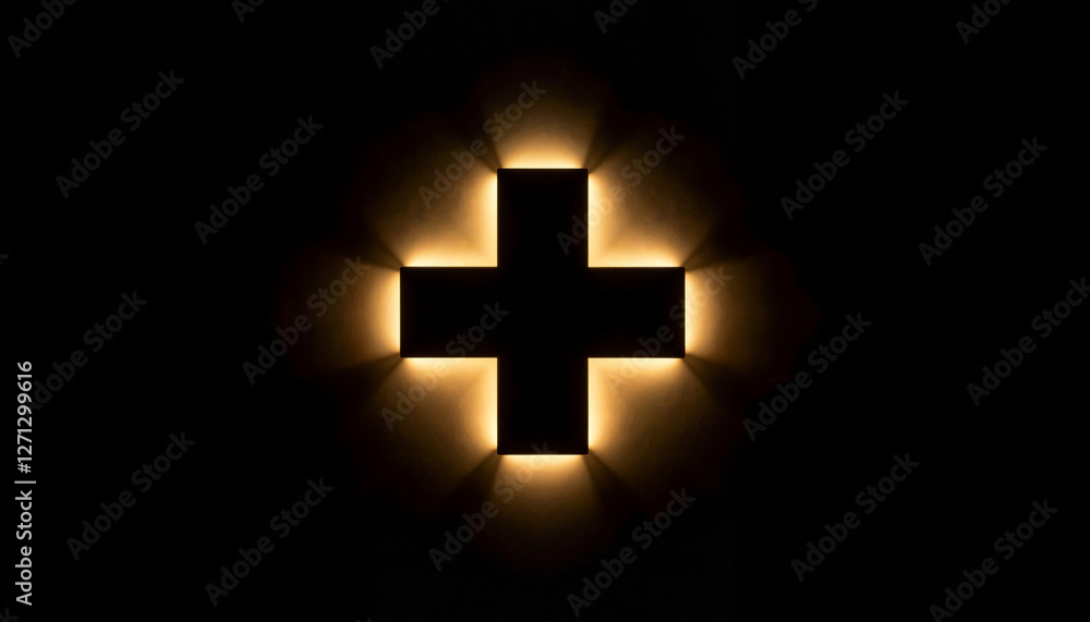 Gold and black medical cross illuminated on dark background, luxury healthcare Gold and black medical cross illuminated on dark background, luxury healthcare
