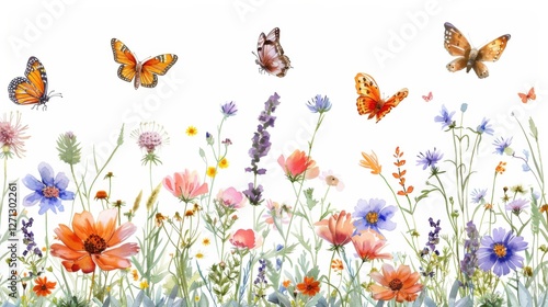 Butterfly illustration set with blue, purple, and orange tones, detailed wings on a clean white background