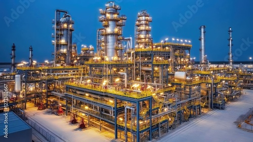 Wallpaper Mural An oil refinery at night, illuminated by bright industrial lights Torontodigital.ca